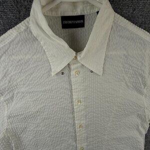 Emporio Armani Fluffy Textured White Button Up Long Sleeve Cotton Blend 16.5